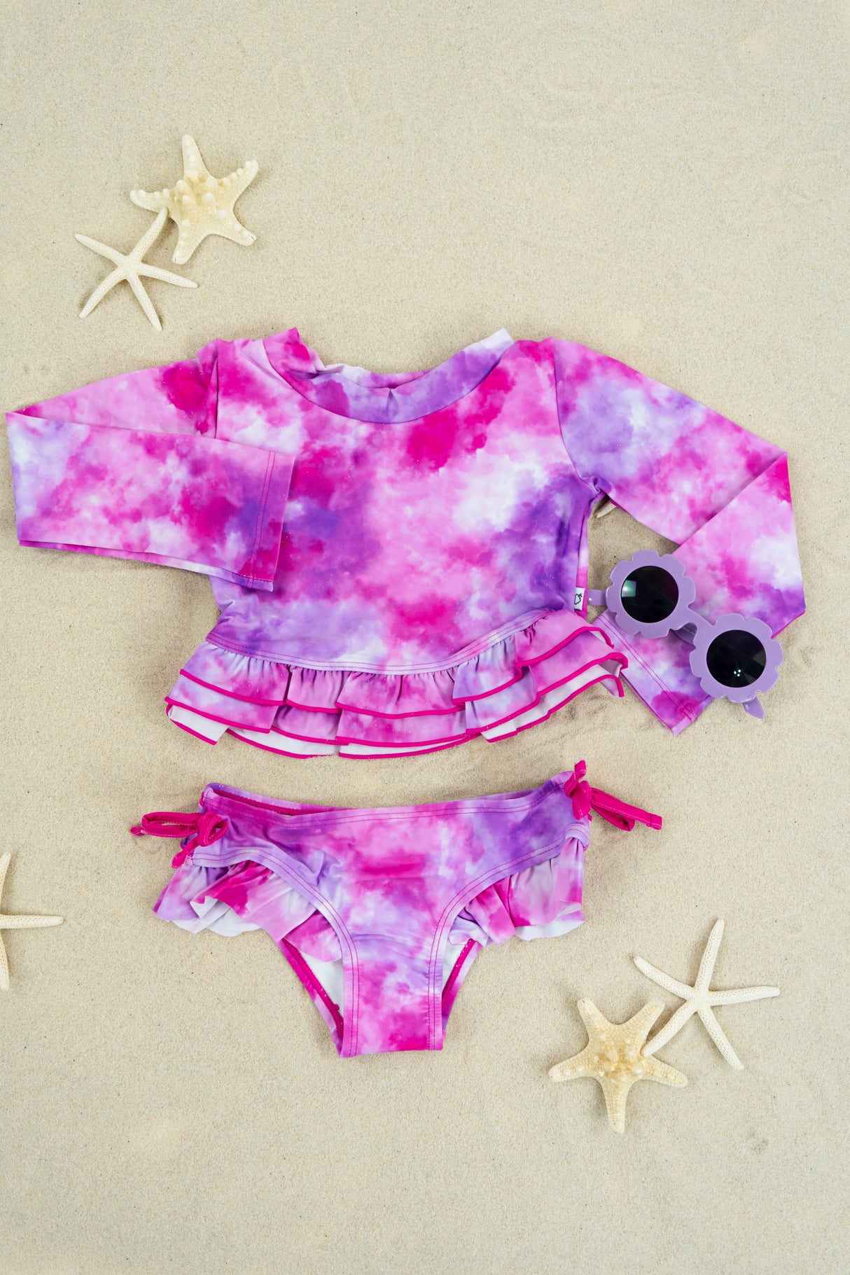 CANDY CLOUDS DREAM 2-PIECE RASH GUARD RUFFLE SWIM SUIT from DREAM BIG LITTLE CO