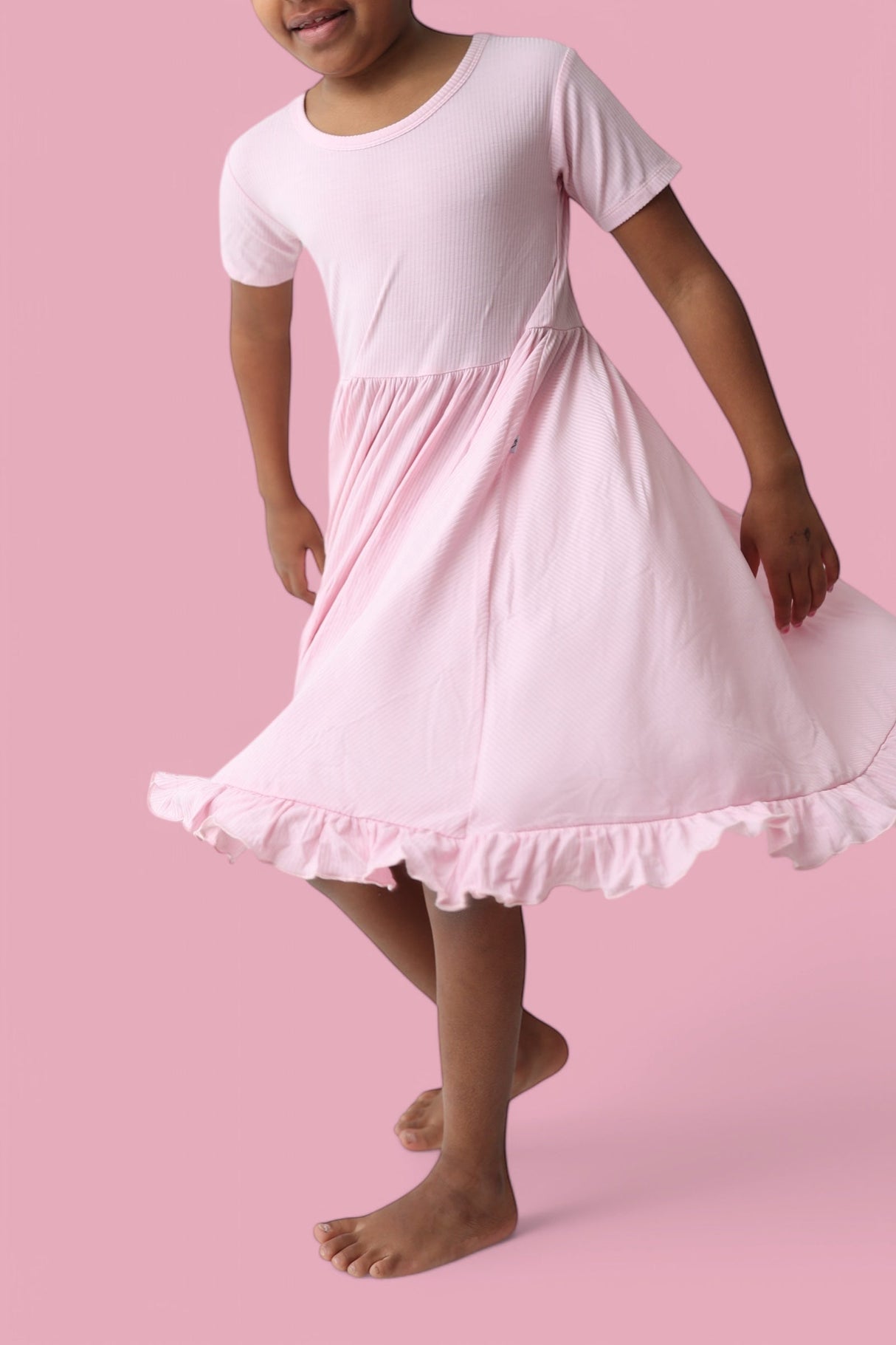 PINK ROSE RIB RUFFLE DRESS from DREAM BIG LITTLE CO