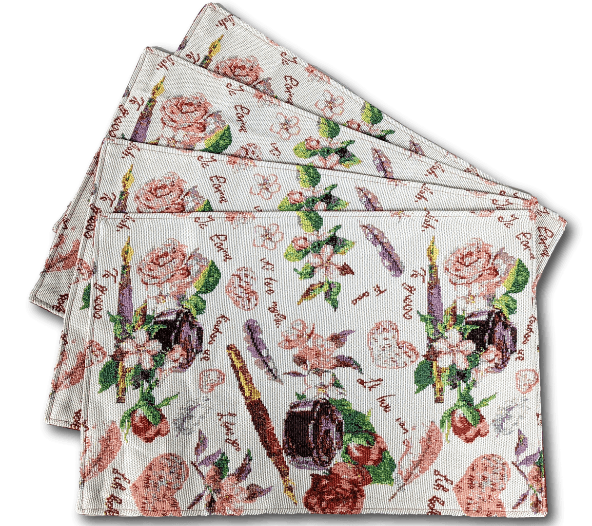 DaDa Bedding Set of 4-Pieces Sweet Love Notes Pink Floral Tapestry Dining Table Placemats 13” x 19” from DaDalogy Bedding Collection