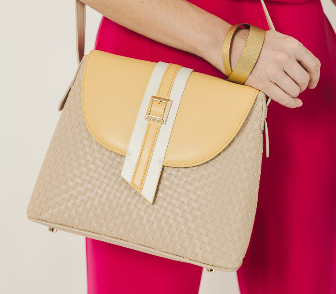 Kate - Nude Vegan Basket Weave Bag from Gunas New York
