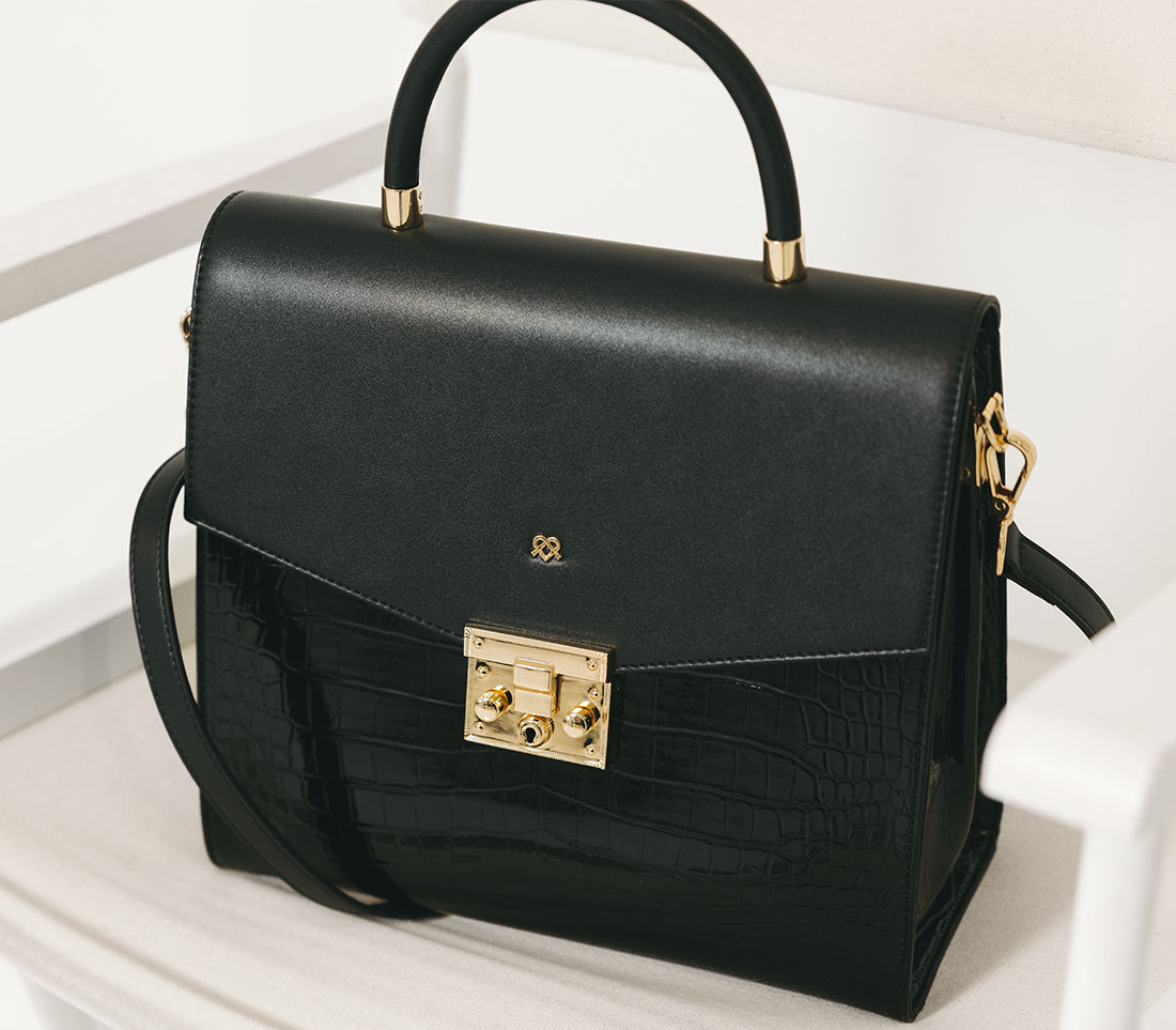 SIMONE - Black Vegan Leather Handbag from Gunas New York