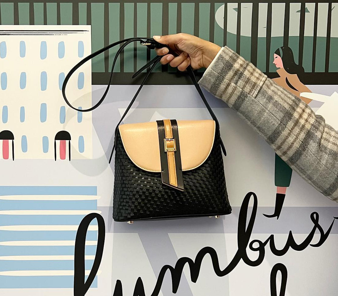 Kate - Black Vegan Basket Weave Bag from Gunas New York