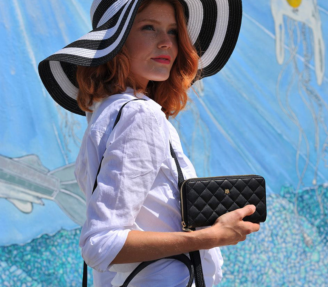 Uptown Quilted - Black Zipper Wallet from Gunas New York