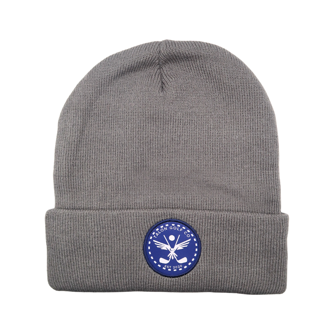 Gray Knit Beanie w/ Navy Eagle Circle Logo from Talon Golf LLC