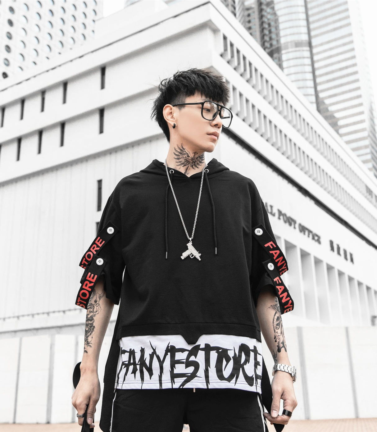 Black Solo Movement Short Sleeves Hoodie from Niepce Inc