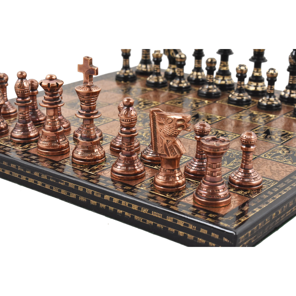 Brass 12" Metal Luxury Chess Pieces & Board Set- French Staunton -Copper & Black From Royal Chess Mall