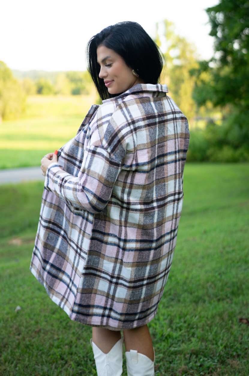 Lilia Plaid Button Up Lapel Jacket from Threaded Pear