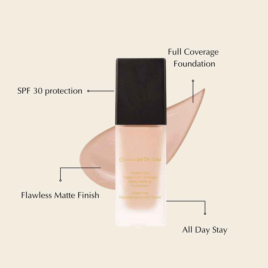 Healthy Skin Liquid Full Coverage Matte Makeup Foundation with SPF 30 from Epilynx Skincare and Cosmetics