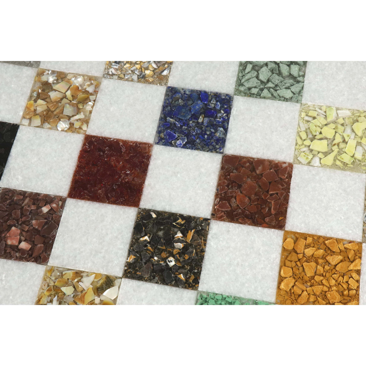 Borderless Marble Luxury Chess Board-White & Multi Coloured Semi-Precious Stones 18'' From Royal Chess Mall