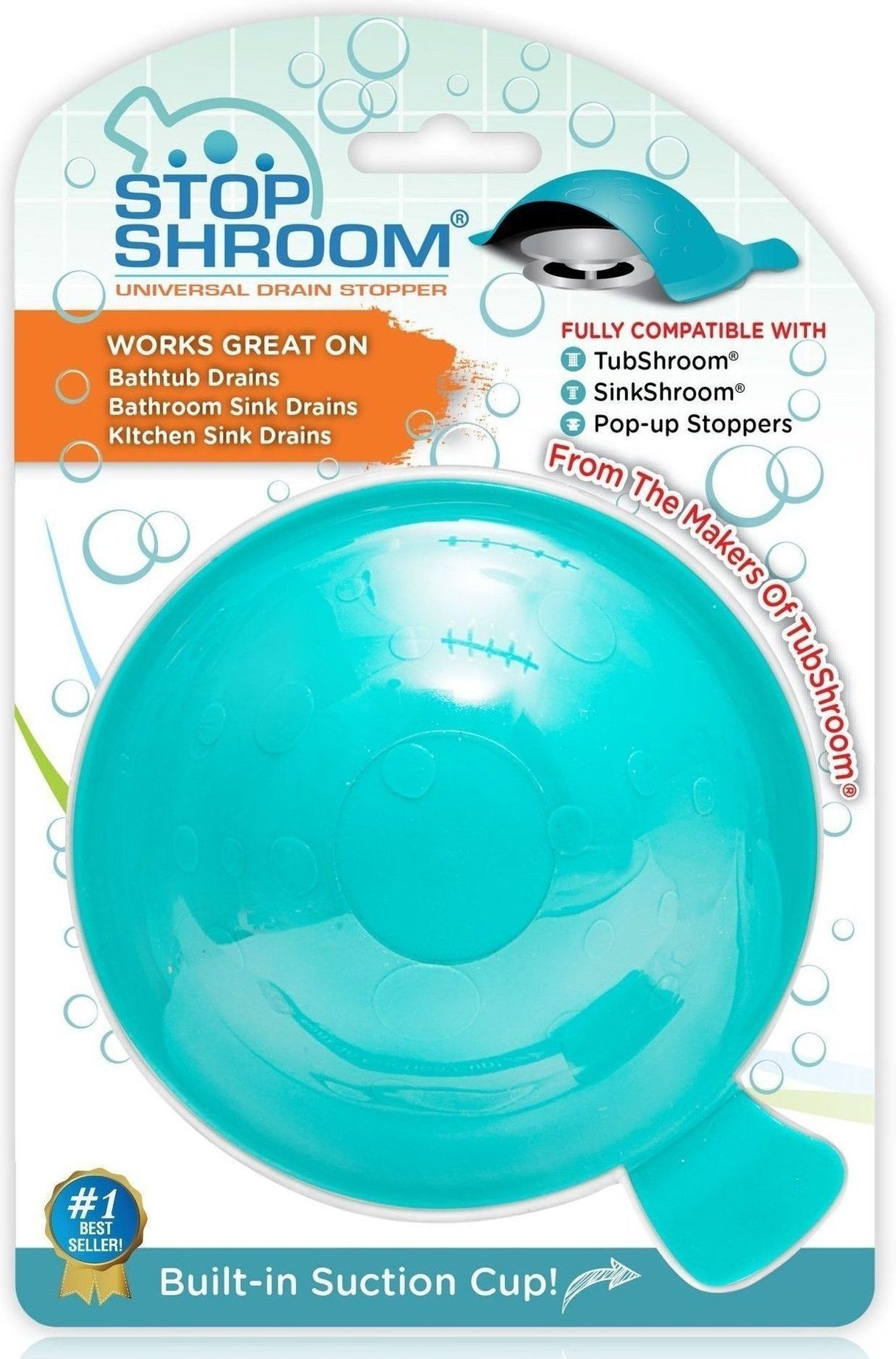 StopShroom (Aqua) Universal Stopper Cover for Bathtub, Bathroom, and Kitchen Drains from TubShroom.com