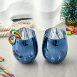 Crystal Christmas Tree Stemless Wine & Water Glasses - Set of 2 - Holiday Themed Vibrant Blue Etched Winter Snow Wonderland Frosted Glass, Perfect For Seasonal Parties, Gifts for Him & Her Trees Décor from The Wine Savant