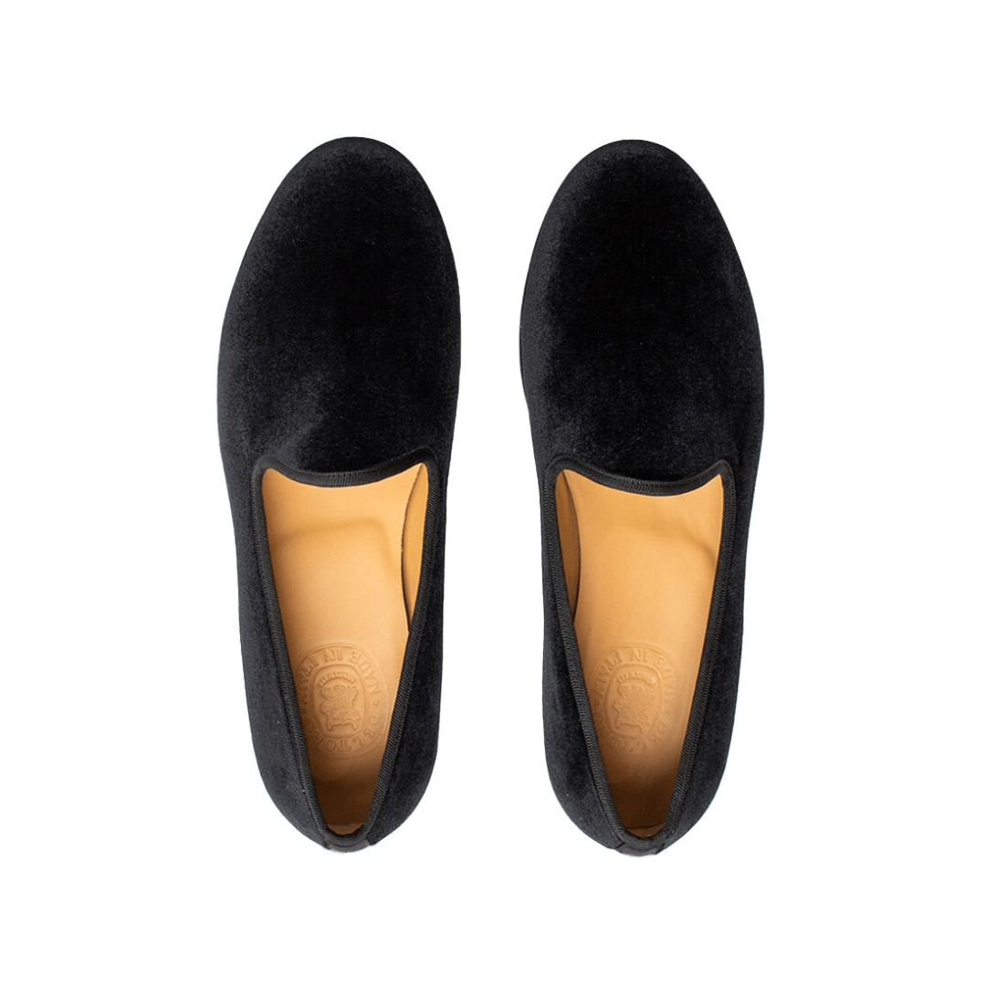 Men's Black Velvet Slipper II With Black Grosgrain Stripe from Del Toro Shoes