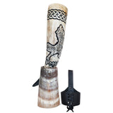 Curved Drinking Horn Bundle with Stand & Holster from Norse Tradesman