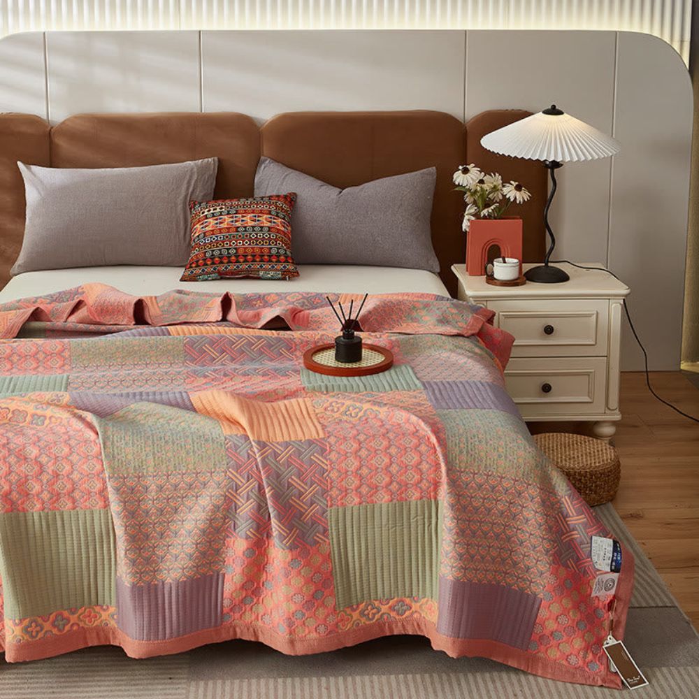 Reversible Colorful Cotton Square Quilt from Moderny