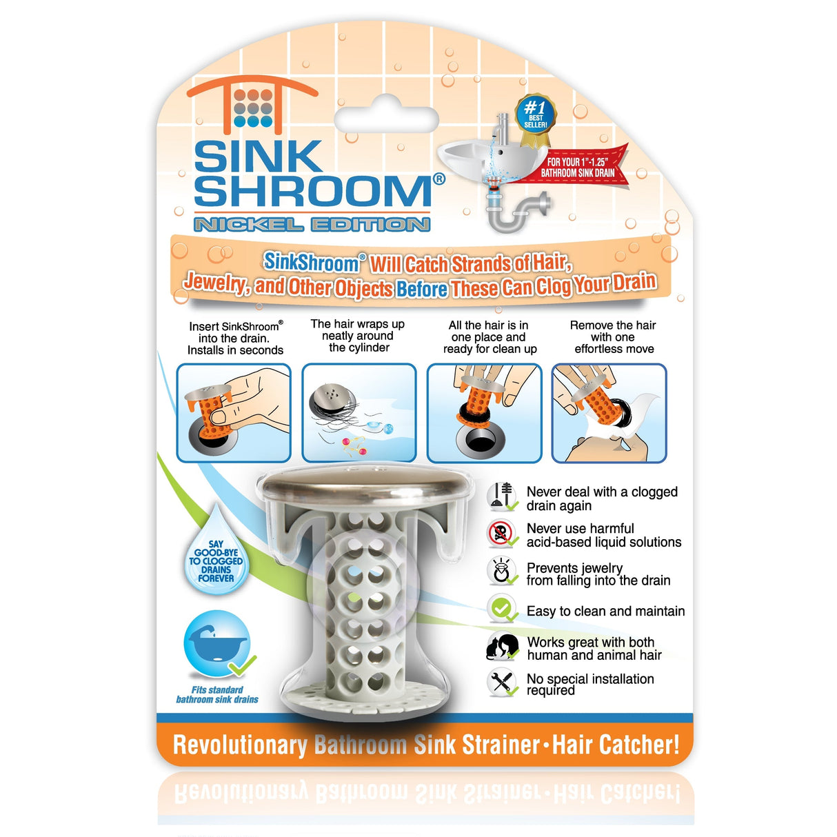 SinkShroom (Nickel Edition) The Hair Catcher That Prevents Clogged Bathroom Sink Drains from TubShroom.com