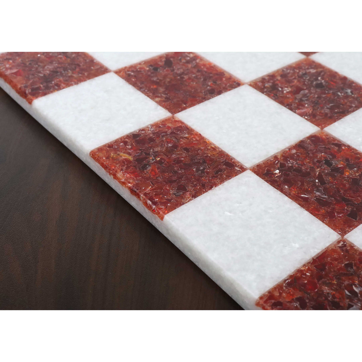 Borderless Marble Stone Luxury Chess Board 18'' - Red and White  From Royal Chess Mall