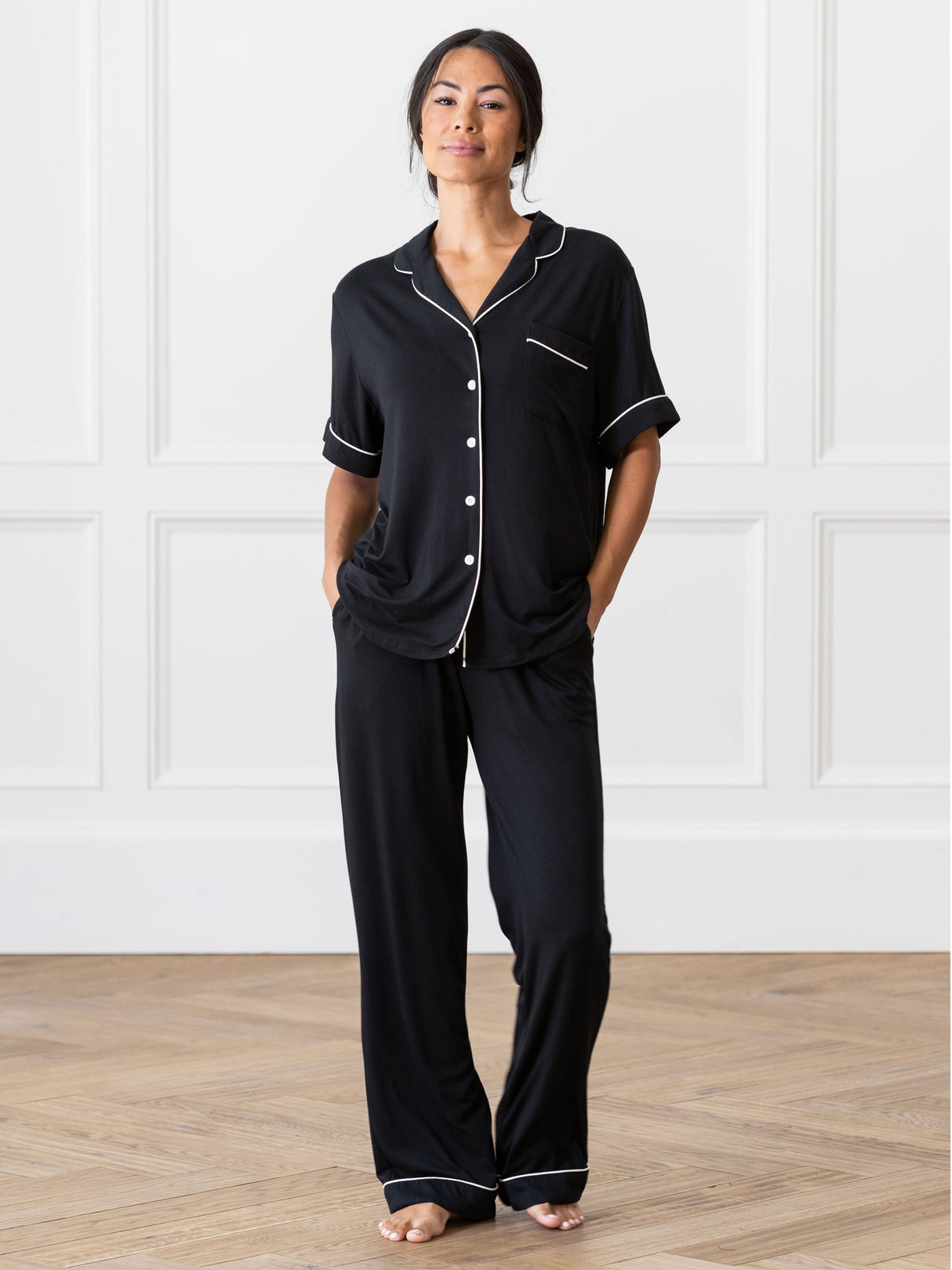Women's Bamboo Stretch-Knit Short Sleeve & Pant Pajama Set from Cozy Earth