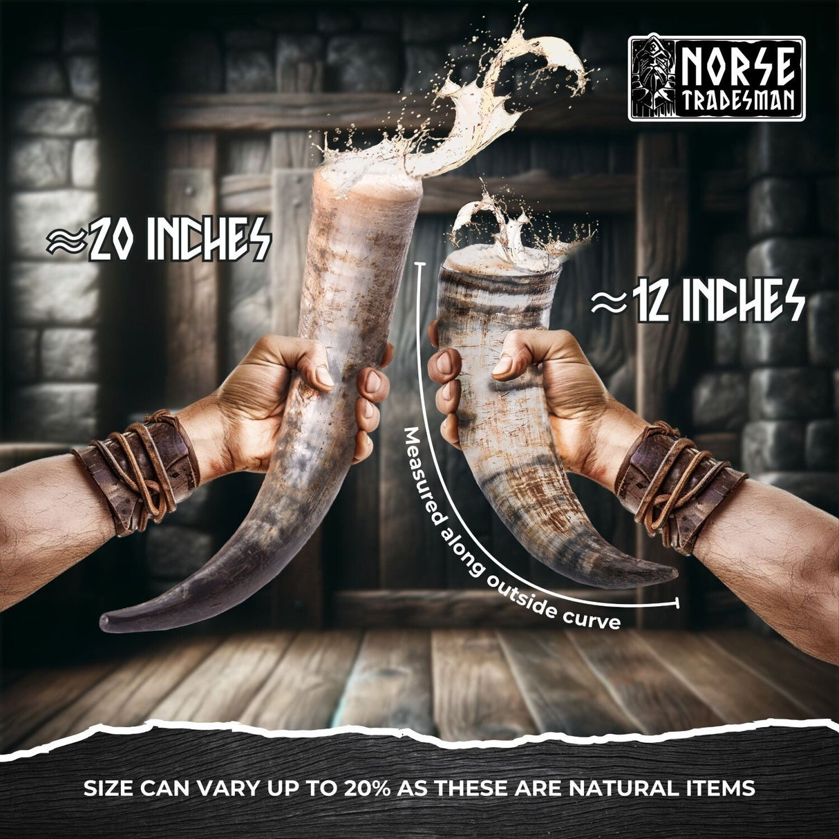 Curved Drinking Horn with Wooden Stand from Norse Tradesman