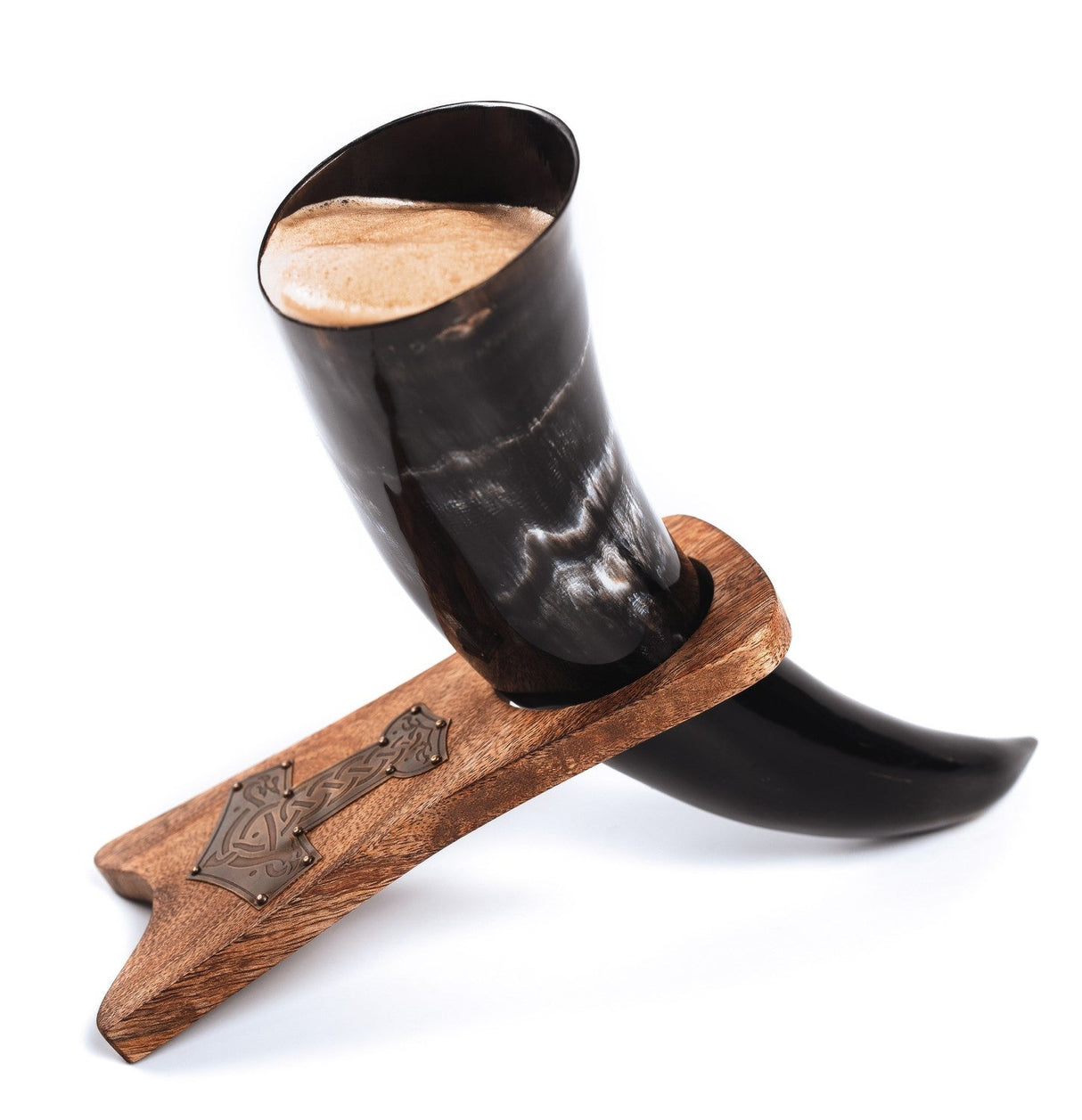 Curved Drinking Horn with Wooden Stand from Norse Tradesman