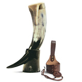 Curved Drinking Horn Bundle with Stand & Holster from Norse Tradesman