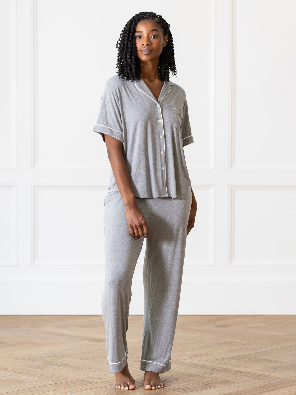 Women's Bamboo Stretch-Knit Short Sleeve & Pant Pajama Set from Cozy Earth