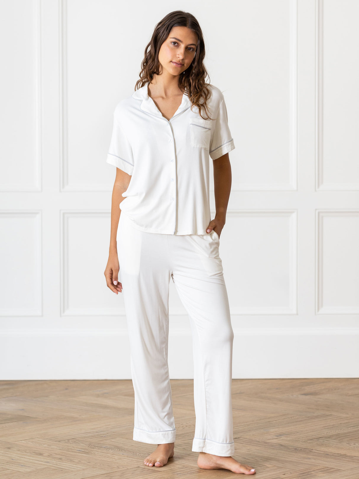 Women's Bamboo Stretch-Knit Short Sleeve & Pant Pajama Set from Cozy Earth