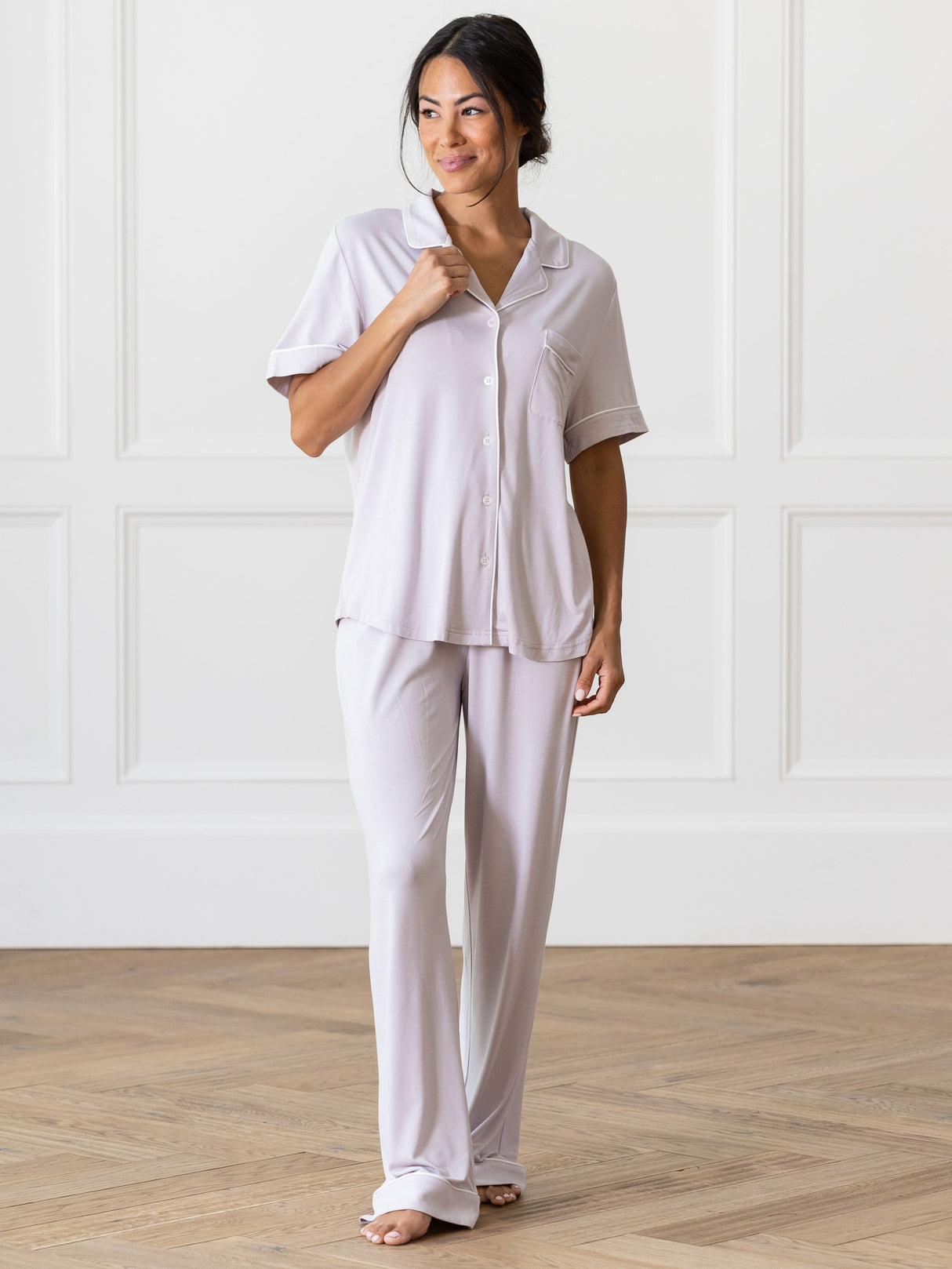 Women's Bamboo Stretch-Knit Short Sleeve & Pant Pajama Set from Cozy Earth