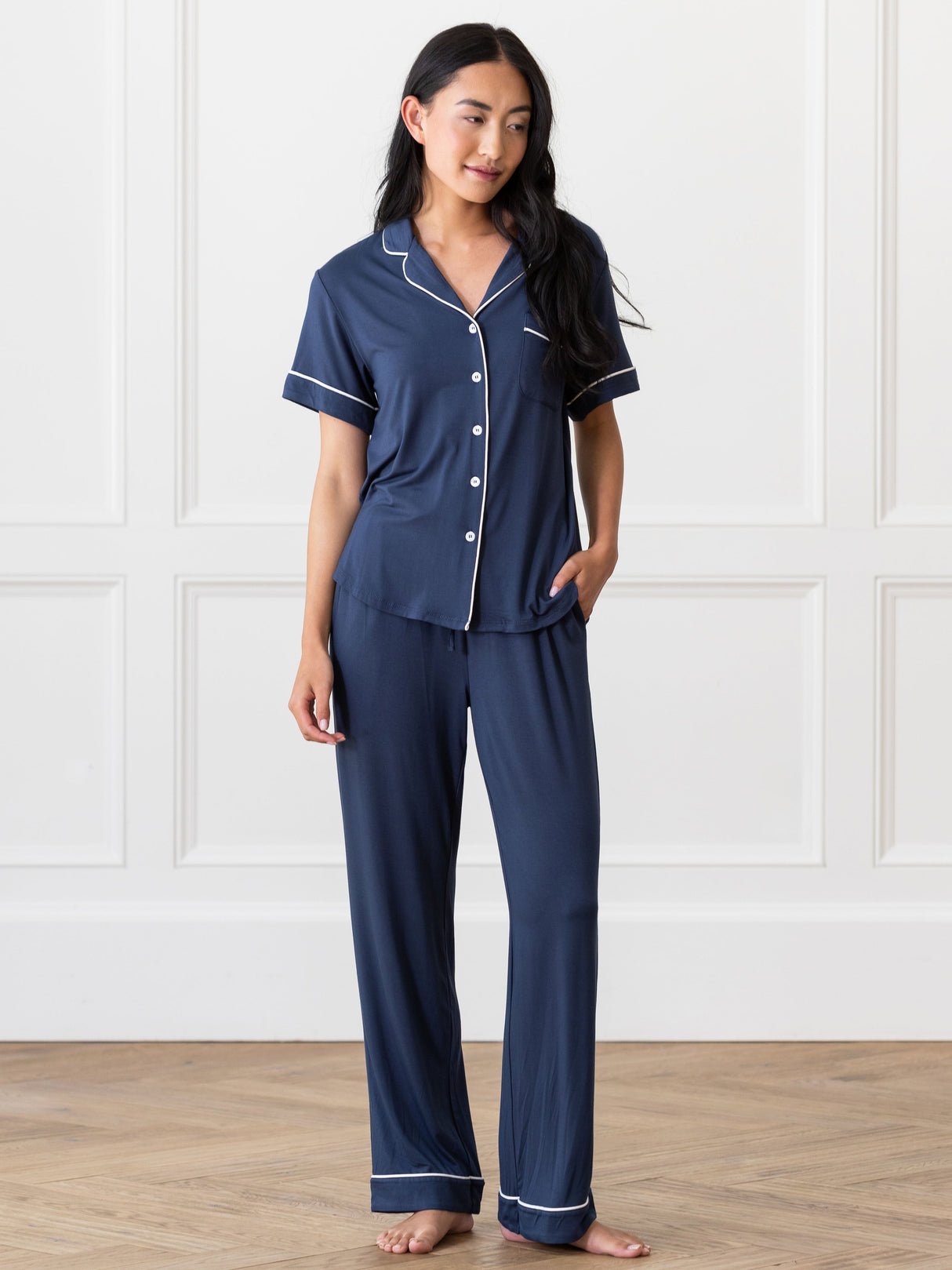 Women's Bamboo Stretch-Knit Short Sleeve & Pant Pajama Set from Cozy Earth