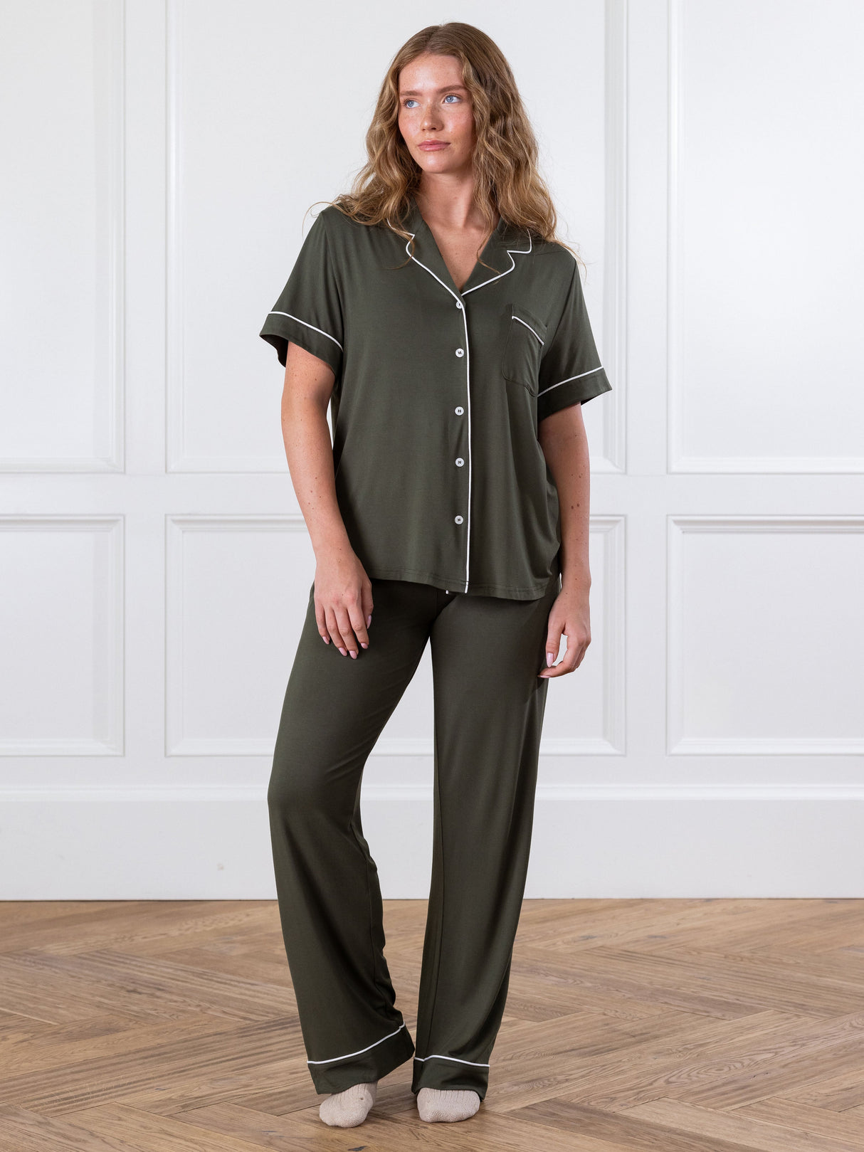 Women's Bamboo Stretch-Knit Short Sleeve & Pant Pajama Set from Cozy Earth