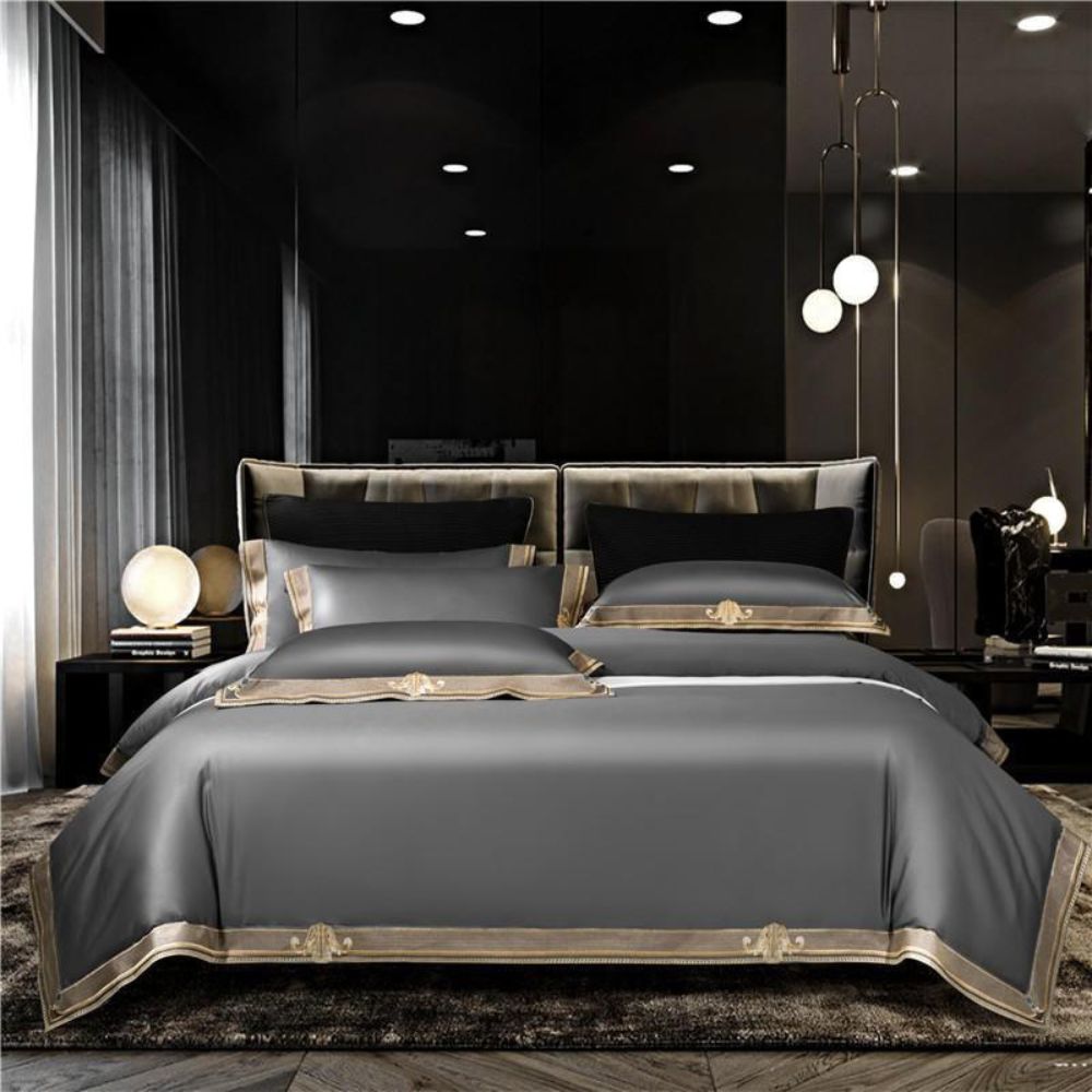 Border Embroidered Cotton Duvet Cover Set from Moderny