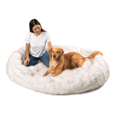 PupCloud™ Human-Size Dog Bed + Matching Waterproof Blanket Bundle - White with Brown Accents from Paw.com