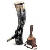 Curved Drinking Horn Bundle with Stand & Holster from Norse Tradesman