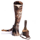 Curved Drinking Horn Bundle with Stand & Holster from Norse Tradesman