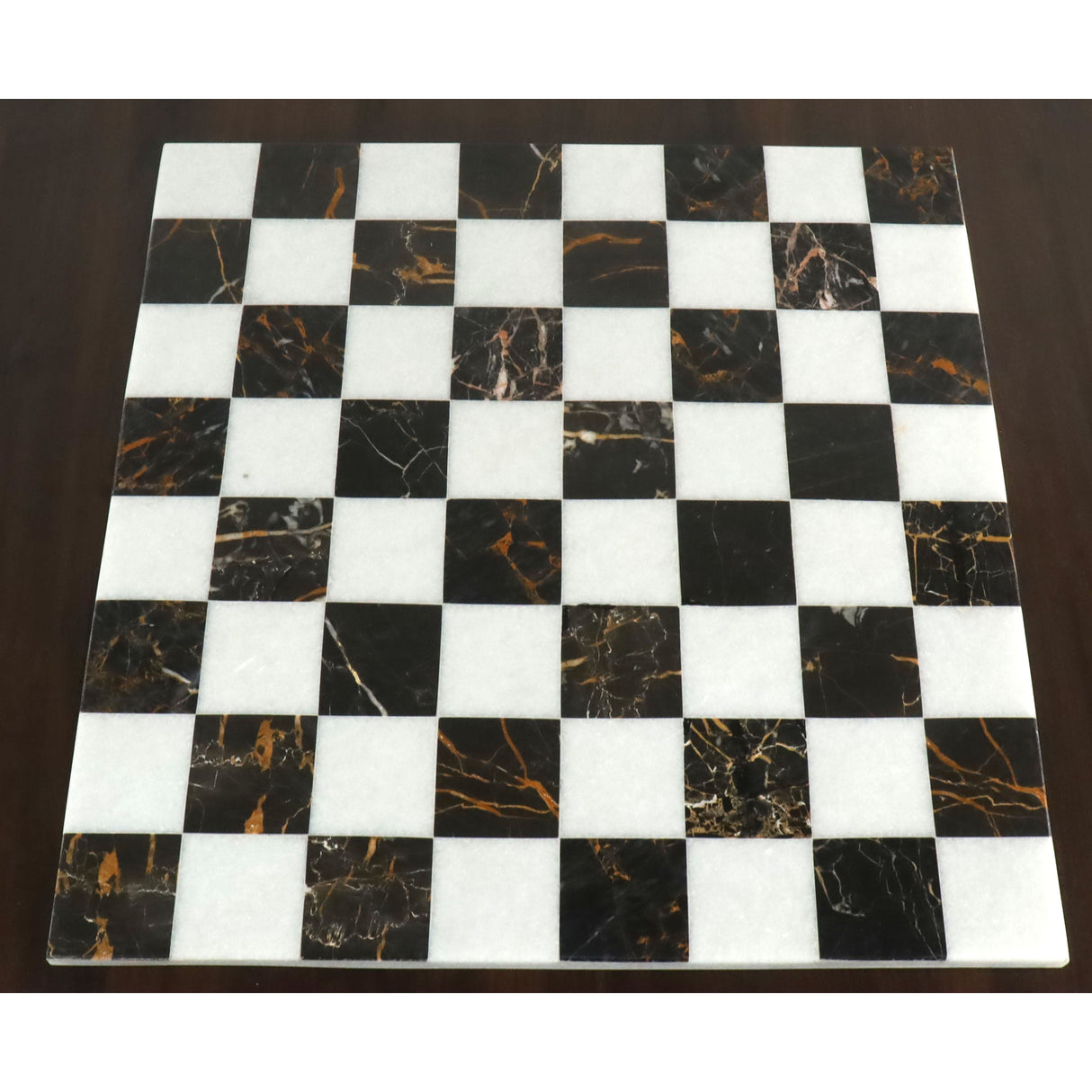 Borderless Marble Stone Luxury Chess Board 18''  -  Black and White Marble Stone From Royal Chess Mall