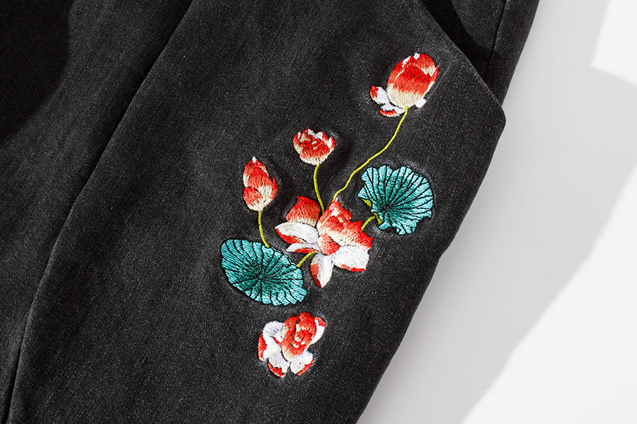 Flowers of Peace Embroidery Joggers  From Niepce Inc