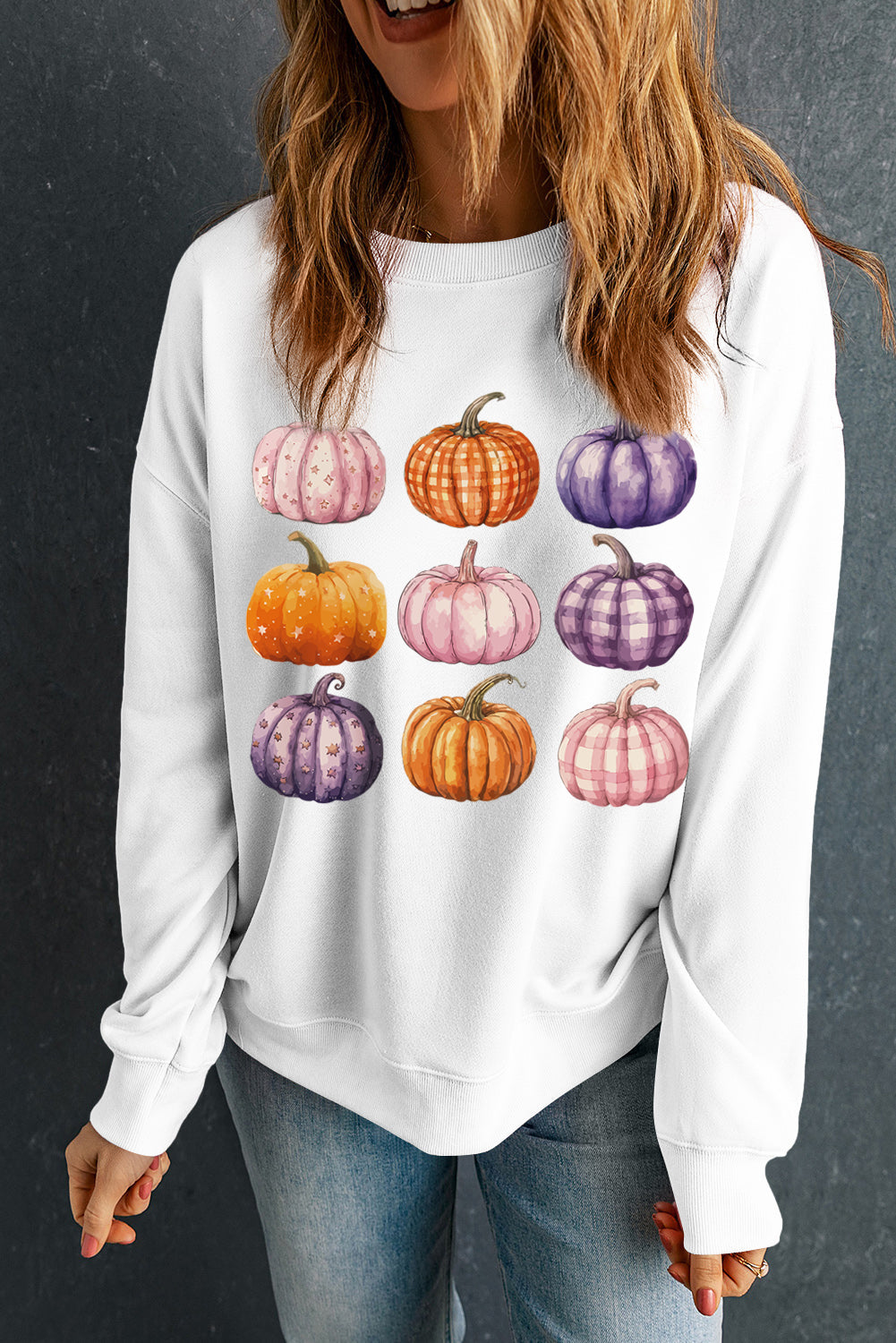 Beige Thanksgiving Halloween Pumpkin Graphic Pullover Sweatshirt from MsDressly
