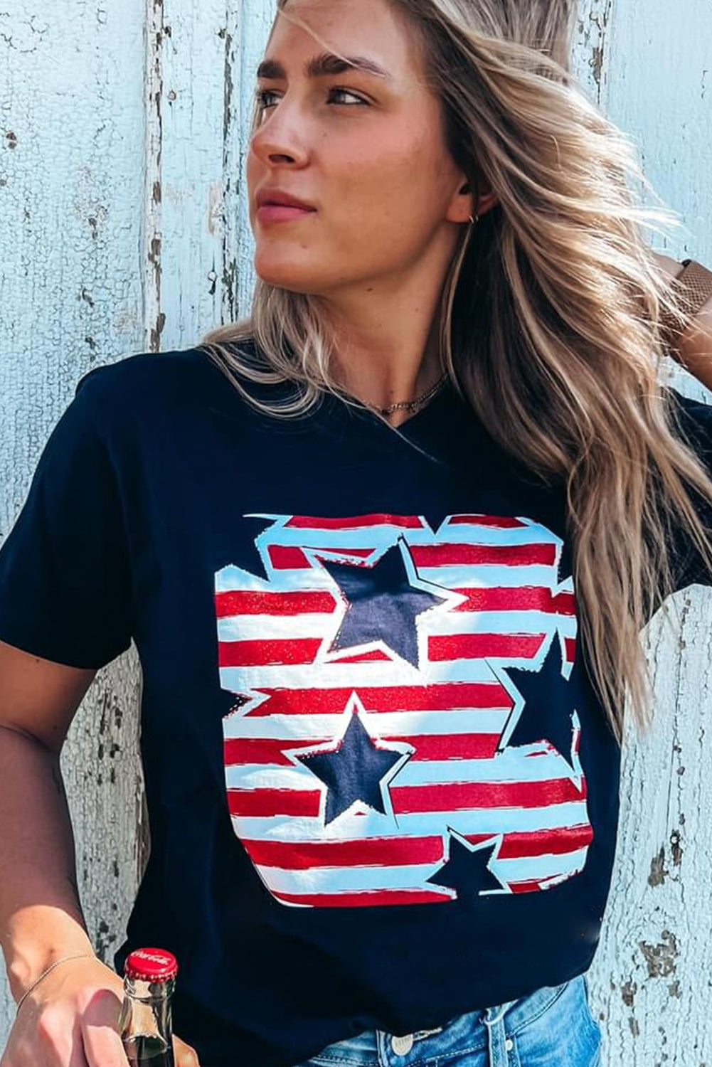 Black Independence Star Stripes Flag T-Shirts from MsDressly
