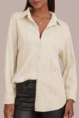 Apricot Solid Textured Buttoned Turn Down Collar Shirt from MsDressly