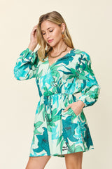 Double Take Full Size Floral Long Sleeve Romper with Pockets from Enfance-Heureuse