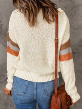 Beige Chevron Stripe Drop Shoulder Knit Pullover from MsDressly