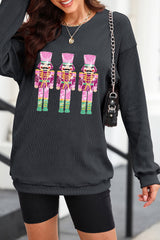 Black Christmas Sequined Nutcrackers Mineral Wash Corded Sweatshirt from MsDressly