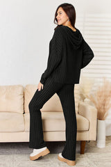 Basic Bae Full Size Ribbed Drawstring Hooded Top and Straight Pants Set from Enfance-Heureuse