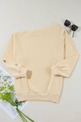 Beige Buttoned Sleeve Dropped Shoulder Sweatshirt from MsDressly