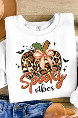Beige Spooky Leopard Pumpkin Print Crew Neck Sweatshirt from MsDressly