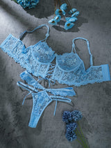 Blue Pearls Small Flower Lace Lingerie Set From Hello.LA.Girl