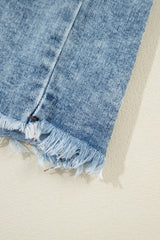 Beau Blue Plaid Print Patchwork Hooded Raw Hem Denim Jacket from MsDressly