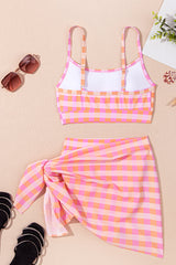 Azaria 3pcs Gingham High Waist Bikini & Sarong from Threaded Pear