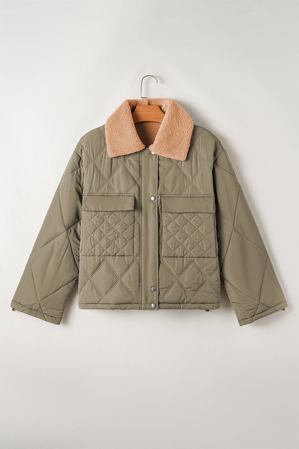 Teddy Collar Flap Pockets Quilted Puffer Jacket from Threaded Pear