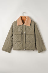 Teddy Collar Flap Pockets Quilted Puffer Jacket from Threaded Pear