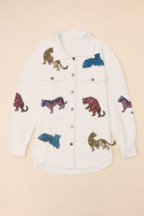 Beige Sequined Tigers Textured Shacket from MsDressly